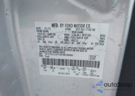 2013 Ford F-150 Stx from USA, damaged, VIN 1FTFX1CF7DFB15550